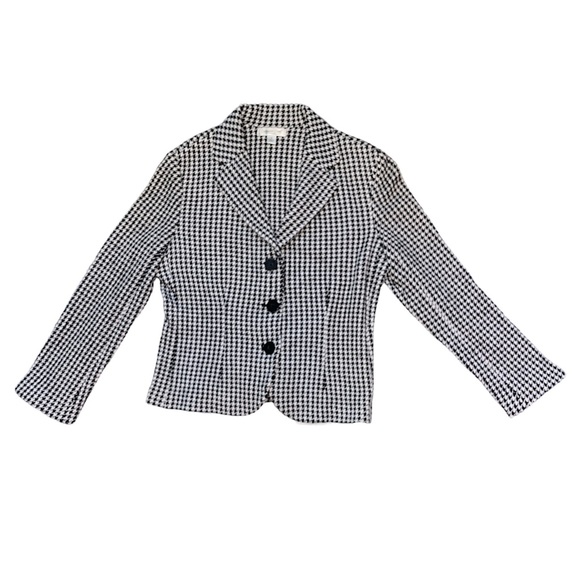 Coldwater Creek Wool Houndstooth Warm Long Sleeve Collared 3 Buttoned Jacket M - Picture 2 of 8